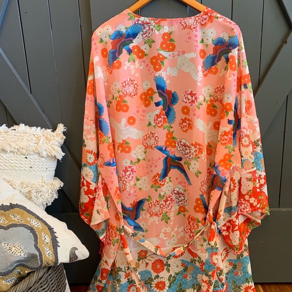 NWT Boutique Long Midi Floral Kimono Duster Jacket - Picture 2 of 6